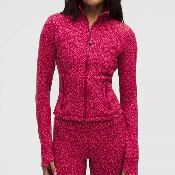 Lululemon Define Cropped Jacket *Nulu Leopard Daisy Desert Red Magenta Size 14 - Picture 1 of 9